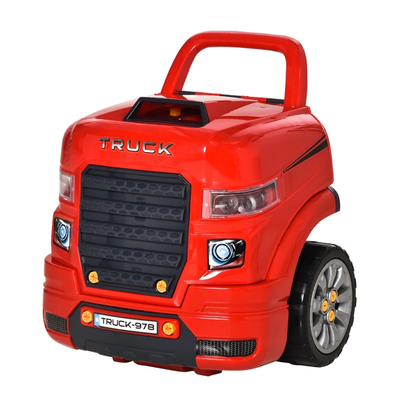 Kids Truck Engine Toy Set, Toddler Educational Car Service Station Playset, Take Apart Workshop, w/ RC Car Key, Steering wheel, Horn, Light, for 3-5 Years Old Red