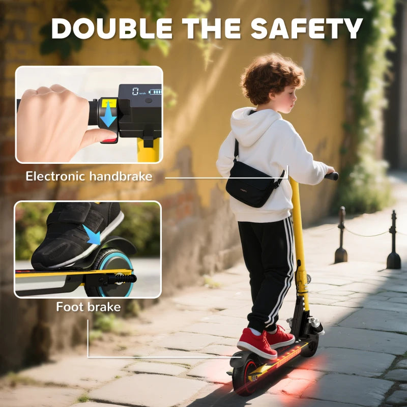 Folding Electric Scooter for Kids, with Dual Brakes, Front Suspension, LED Colourful Lights, Gold