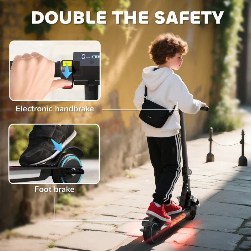 Folding Electric Scooter for Kids, with Dual Brakes, Front Suspension, LED Colourful Lights, Black
