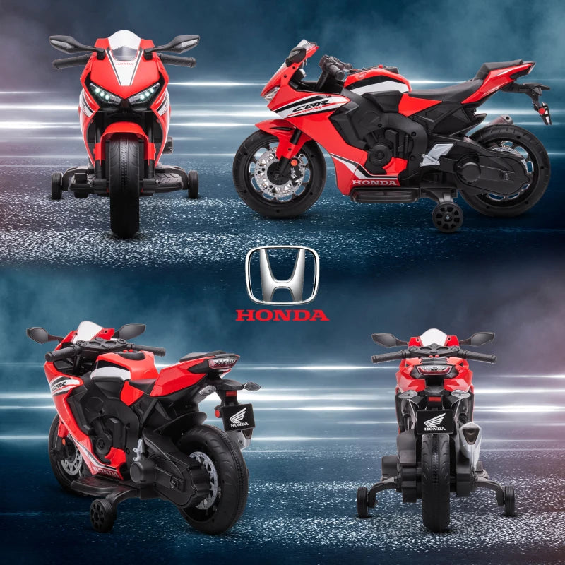6V Honda Licensed Kids Motorcycle w/ Music, Training Wheels - Red