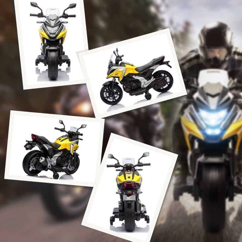 12V Honda Licensed Kids Electric Motorbike w/ Music, Headlights, Early Education Function, for Ages 3-6 Years, Yellow