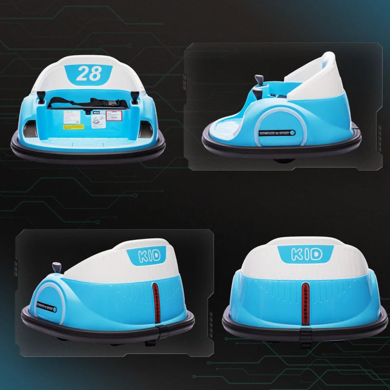 360° Rotation Kids Bumper Car, 12V Waltz Car with Remote Control, Dual Joystick, Music, Lights, Light Blue