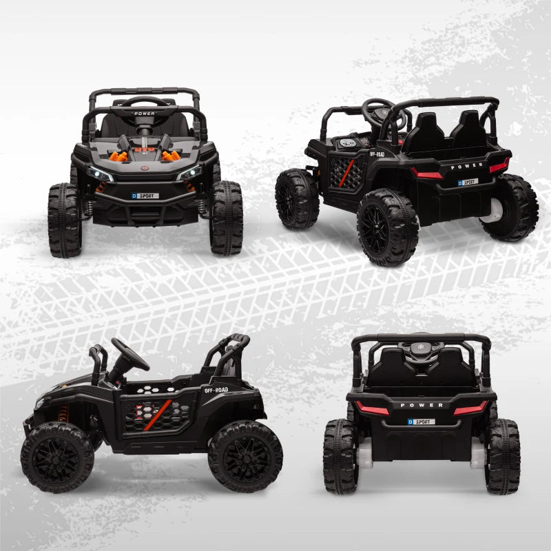 12V Battery Powered Ride on Truck w/ Remote, Four Suspension Wheels, Horn, Lights, Music, USB, for Ages 3-5 Years, Black