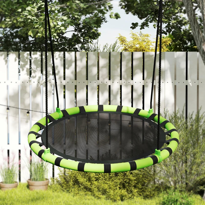 100cm Diameter Kid Nest Swing Seat with Height Adjustable Ropes for Outdoor, Indoor, Black/Green