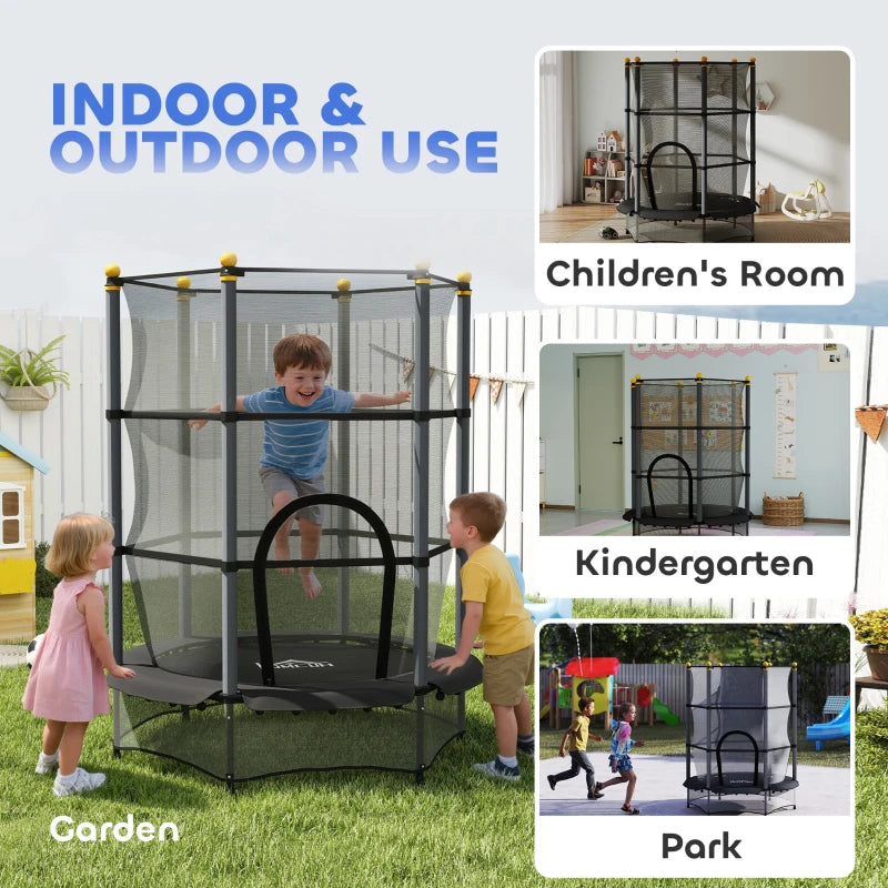 4.6FT/55" Kids Trampoline with Safety Enclosure, Outdoor Indoor Use, for Ages 3-10 Years, Black