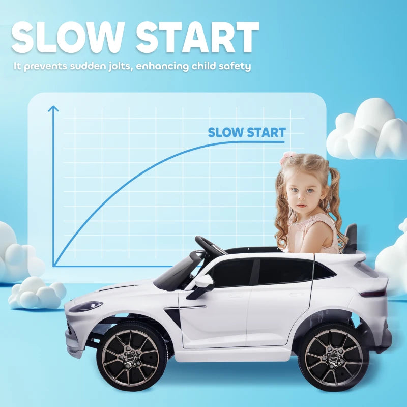 Aston Martin DBX Licensed Battery Powered Kids Electric Car, 12V Kids Ride on Car w/ Lights, Music Horn, White