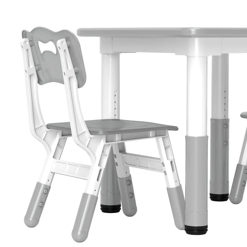 Height Adjustable Toddler Table and Chair Set, 3 Pcs Children Activity Table w/ 2 Chairs, for Playroom, Bedroom - Grey