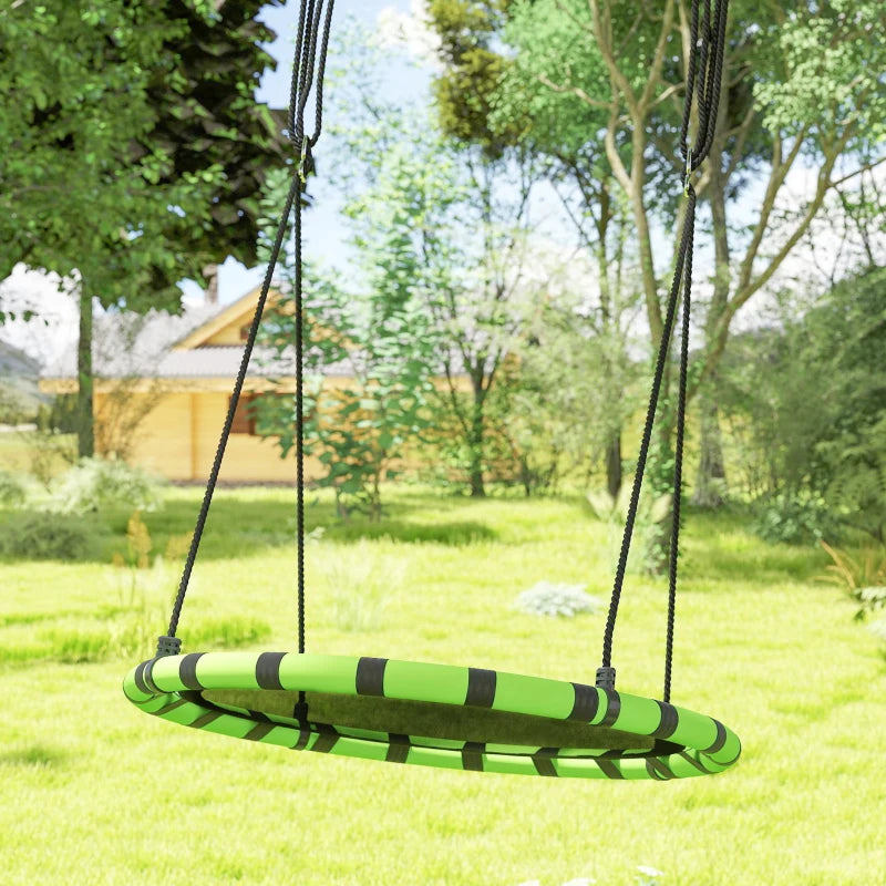 100cm Diameter Kid Nest Swing Seat with Height Adjustable Ropes for Outdoor, Indoor, Black/Green