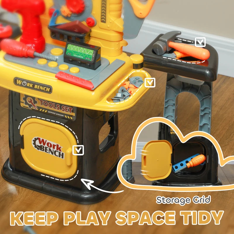 102-Piece Kids Tool Bench with Electric Drill, Storage for Ages 3-6 Years, Yellow