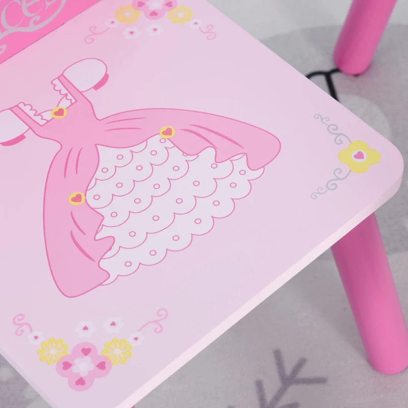 3 Pcs Kids and Table Chair Set Princess & Crown Theme Home Furniture Pretty Gift 2-4 Years Pink