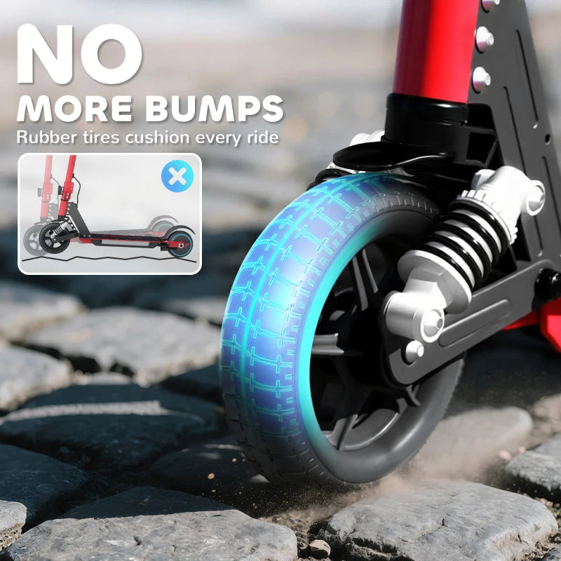 Folding Electric Scooter for Kids, with Dual Brakes, Front Suspension, LED Colourful Lights, Red
