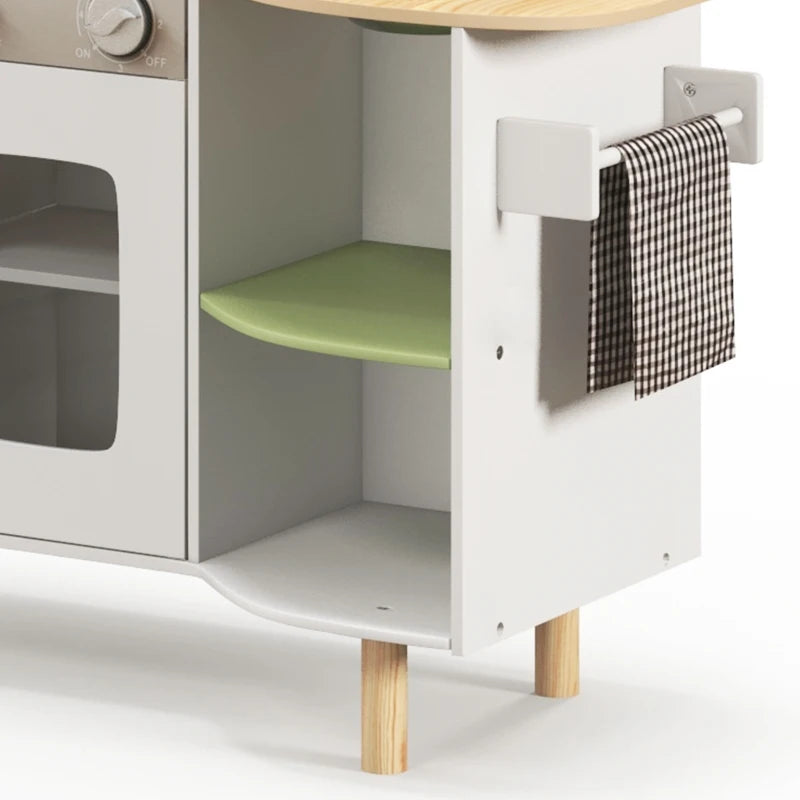 Toy Kitchen, Kids Play Kitchen, Role Playing Game with Phone, Ice Maker, Stove, Utensils, for 3-6 Years, White