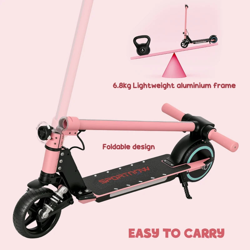 Folding Electric Scooter for Kids, with Dual Brakes, Front Suspension, LED Colourful Lights, Pink