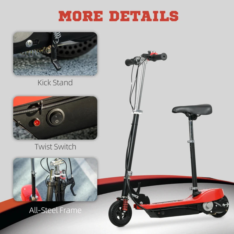 Steel Ride on Powered Scooter, Folding E-Scooter with Warning Bell, 15km/h Maximum Speed, for 6-14 Years Old, Red