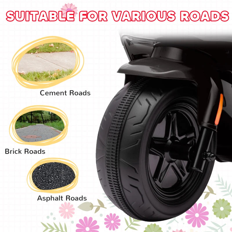 6V Ride on Motorbike, Kids Electric Motorbike w/ Headlights, Music, Training Wheels, for Ages 18-36 Months, Black