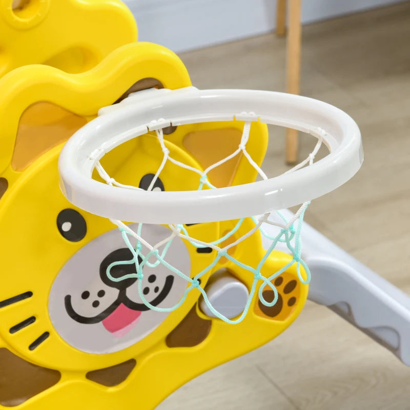 Baby Slide with Basketball Hoop, Climber, Easy to Assemble Kids Slide for Indoor Use, for Ages 18-36 Months - Yellow