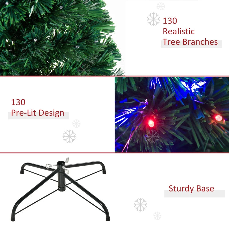 4 Feet Prelit Artificial Christmas Tree with Multi-Coloured Fiber Optic LED Light, Holiday Home Xmas Decoration, Green
