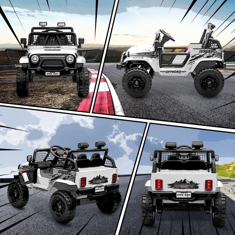12V Battery Powered Kids Ride-On Car, Electric Truck w/ Spring Suspension, Remote, Music, Horn, Lights, White