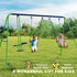 Metal Garden Swing Set Height Adjustable Children Outdoor Backyard Play Set for Toddlers Over 3 Years Old, Green