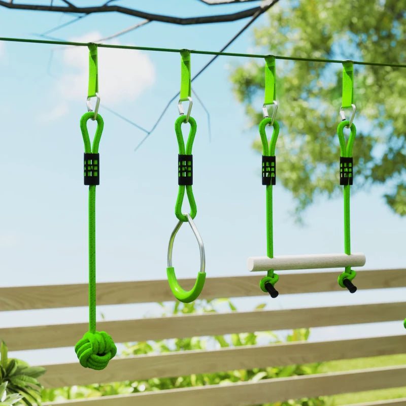 Obstacle course for Kids, with 10-Piece Slackline Kit with Monkey Bars, Gym Rings, Rope Ladder, Nest Swing, Hanging Tray