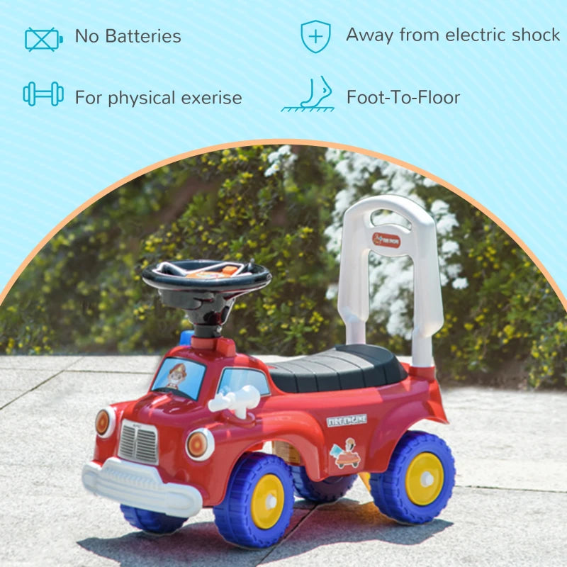 Ride On Fire Truck Foot to Floor Design with Under Seat Storage, Steering Wheel, Music, Light, for 1.5-3 Years, Red