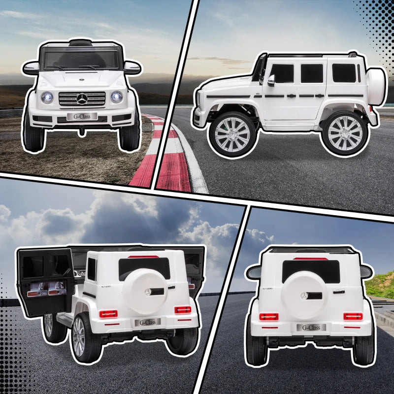 Mercedes Benz G500 Licensed 12V Kids Electric Ride On Car Toy with Parental Remote Control Battery-powered 2 Motors Music Lights MP3 for 3-8 Years Old White