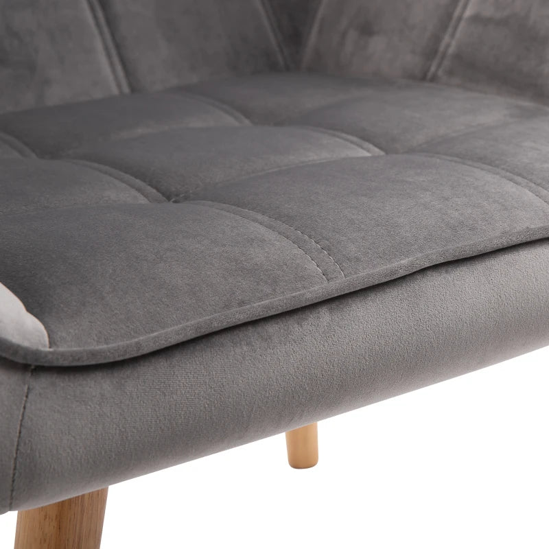 Armchair Accent Chair, Vanity Chair with Wide Arms, Slanted Back, Padding, Metal Frame, Wooden Legs, Home Bedroom Furniture Seating, Grey
