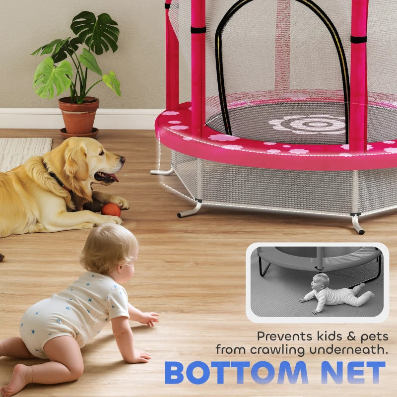 4.6ft Toddler Trampoline w/ Safety Enclosure Net, for Indoor Outdoor Use, Ages 3-6 Years, Pink