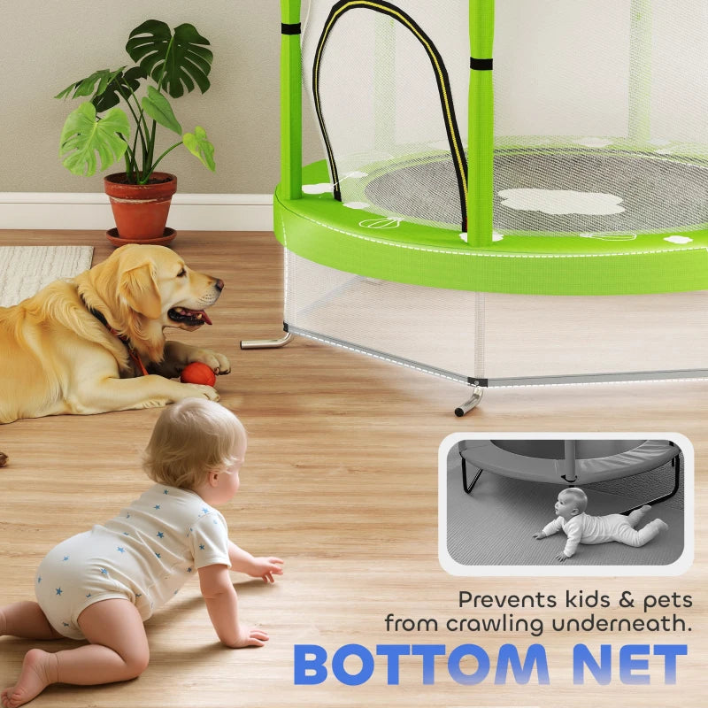 4.6ft Toddler Trampoline w/ Safety Enclosure Net, for Indoor Outdoor Use, Ages 3-6 Years, Green