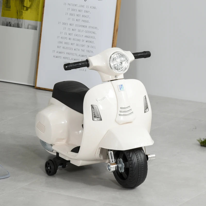 Vespa Licensed 6V Kids Electric Motorbike Ride On Motorcycle Battery Powered for 18-36 Months with Horn Headlight White