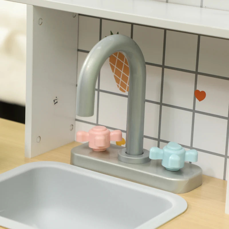 Toy Kitchen, Pretend Role Play Kitchen with Hob, Sound, Light, Coffee Machine, Ice Maker, Microwave