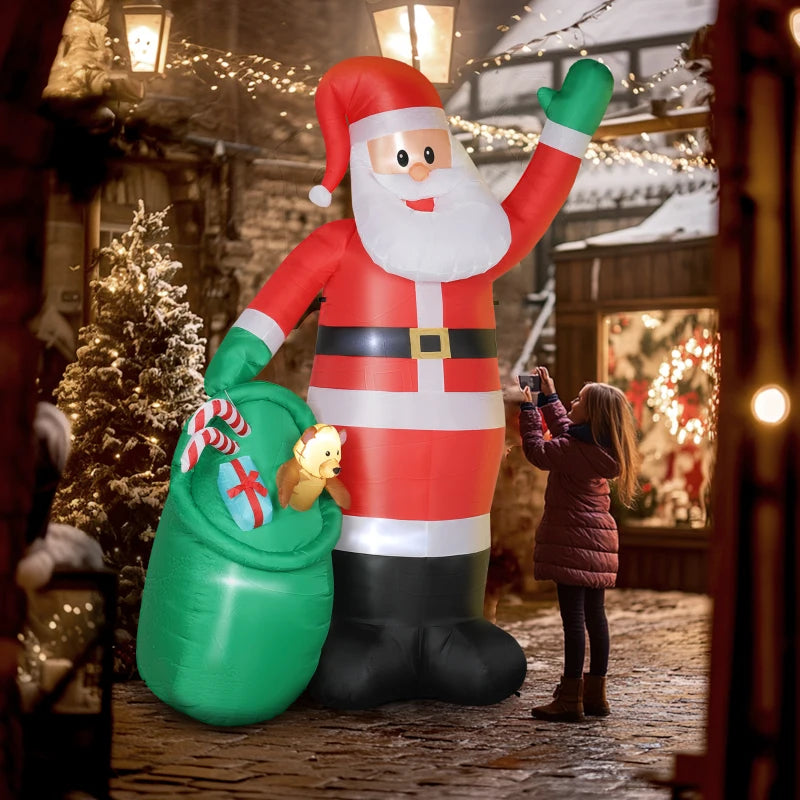 9ft/275 cm Christmas Inflatable Santa with Bear Sack, Giant Christmas Blow Up Decoration with Built-in LED Lights for Garden, Indoor Outdoor Home Decor