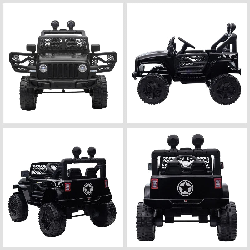 Kids Electric Ride On Car 12V Off Road Toy with Parental Remote Control 2 Motors Horn Lights Suspension Wheels for 3-6 Years Old Black