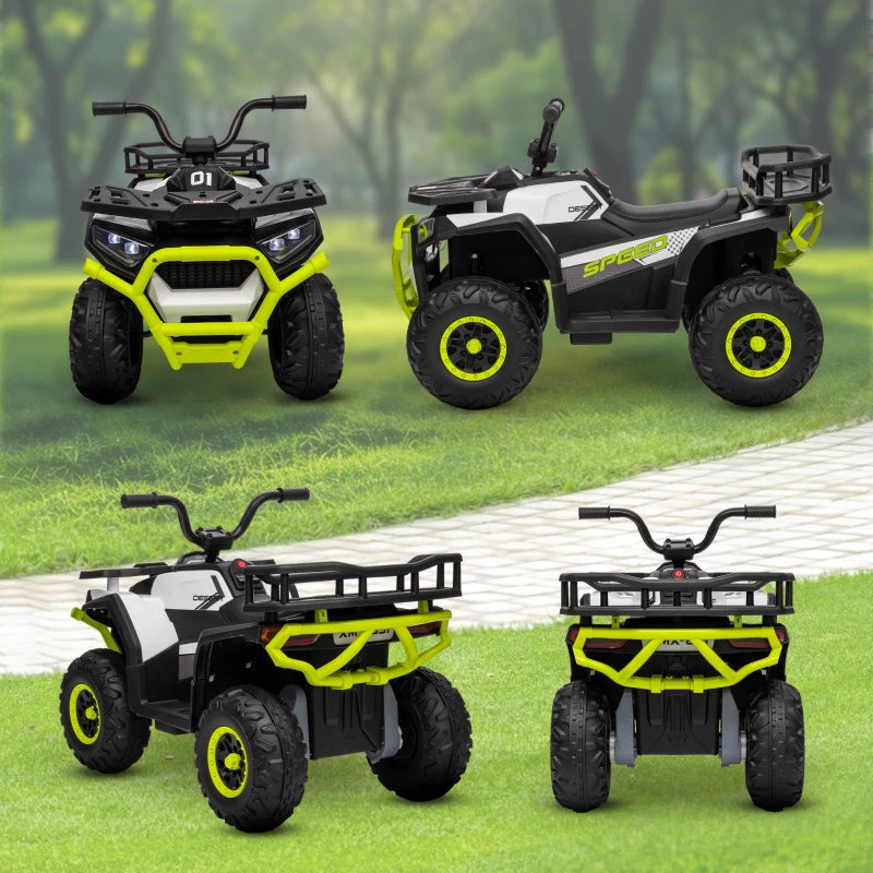 12V Kids Electric Ride on ATV, Battery-Powered Quad Bike w/ Spring Suspension, Forward Backward, Storage Basket, Green