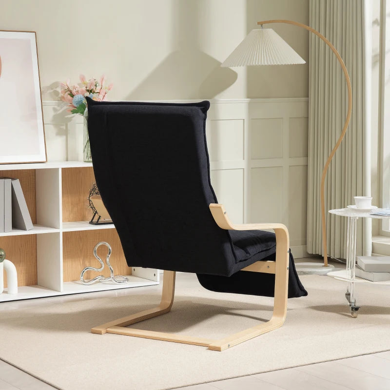 Curved Wooden Accent Chair, with Adjustable Footrest - Black