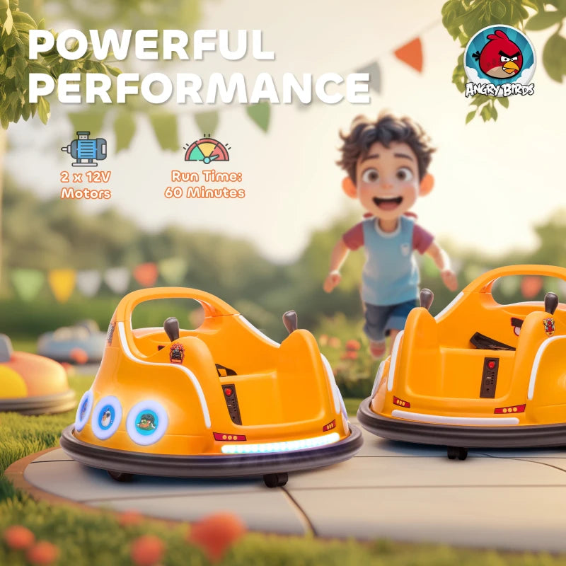 Angry Bird Licensed Waltzer Car, 12V Kids Bumper Car w/ Joysticks, Remote, Music LED Lights, Orange