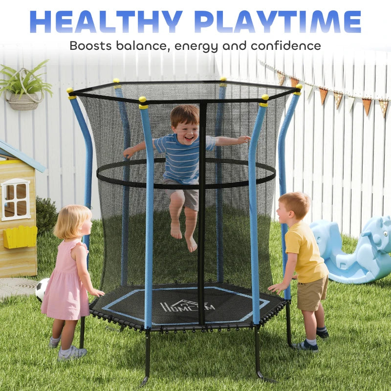 Kids Trampoline Mini Bouncer with Enclosure Safety Net For Ages 3-10 Years - Blue