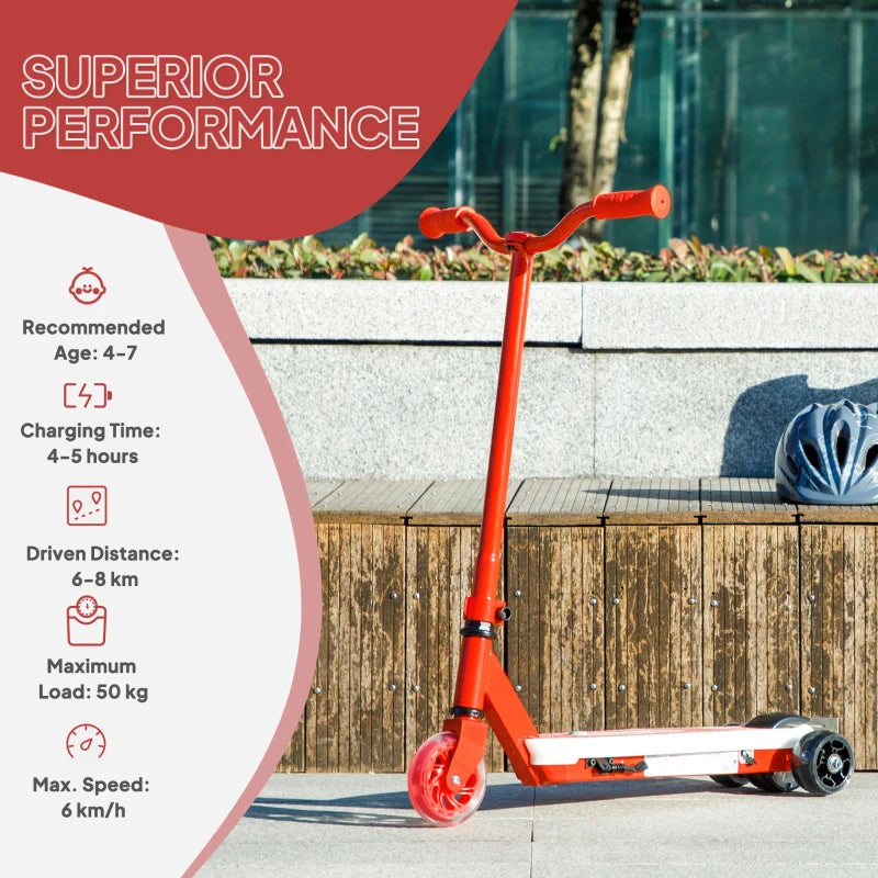 Electric Scooter for Kids Aged 4-7 Years, with Flashing LED Lights, Rear Auxiliary Wheels, Red