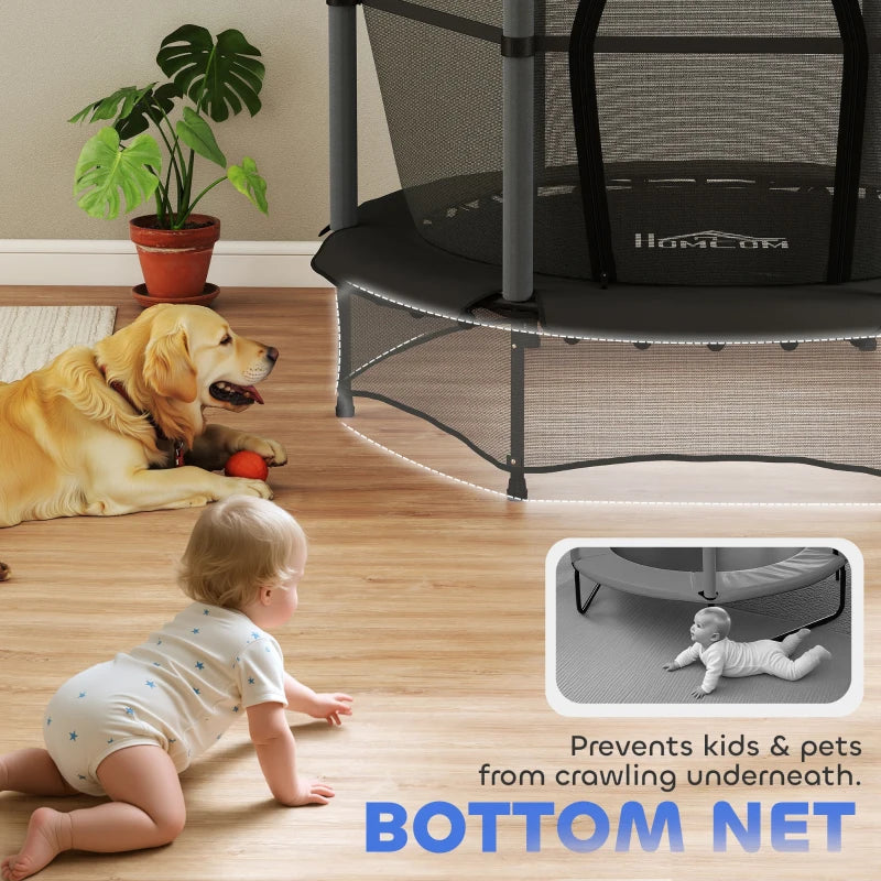 4.6FT/55" Kids Trampoline with Safety Enclosure, Outdoor Indoor Use, for Ages 3-10 Years, Black
