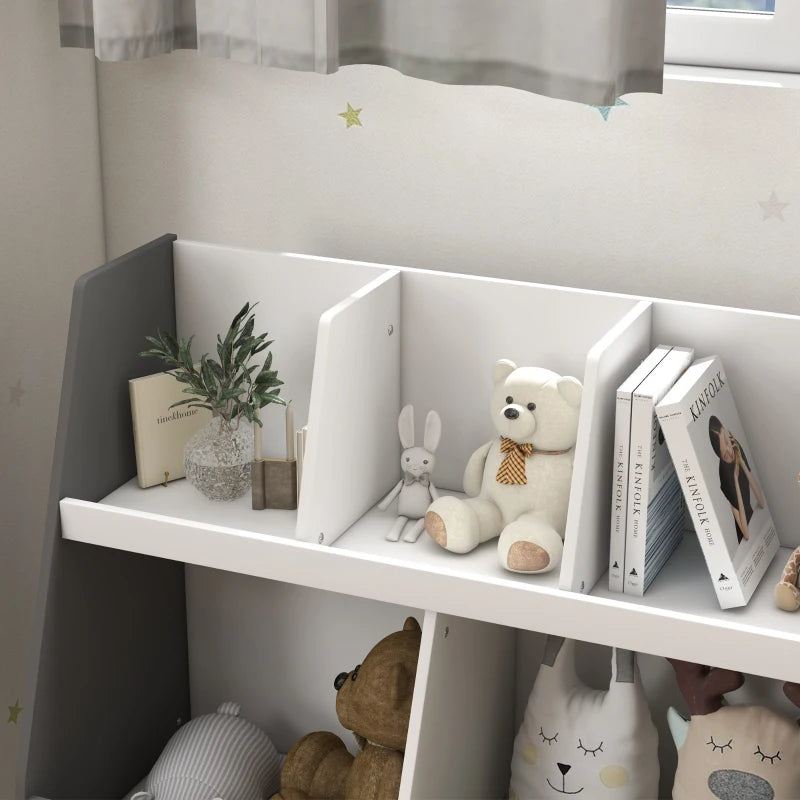Two-Tier Kids Storage Shelf, with Five Compartments, Anti-Tip Device - Grey 5 (2)