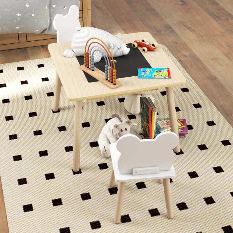 3-Piece Kids Table and Chairs Set with Convertible Desk and Storage Grid, Kids Activity Table for Nursery, Playroom