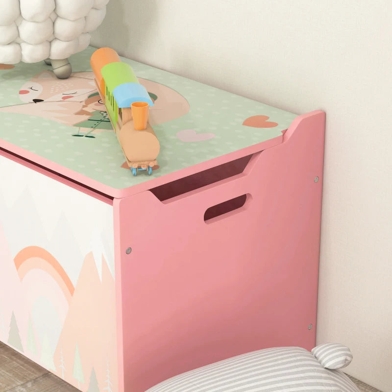 Toy Box, Kids Storage Chest, with Lid, Safety Hinge - Pink
