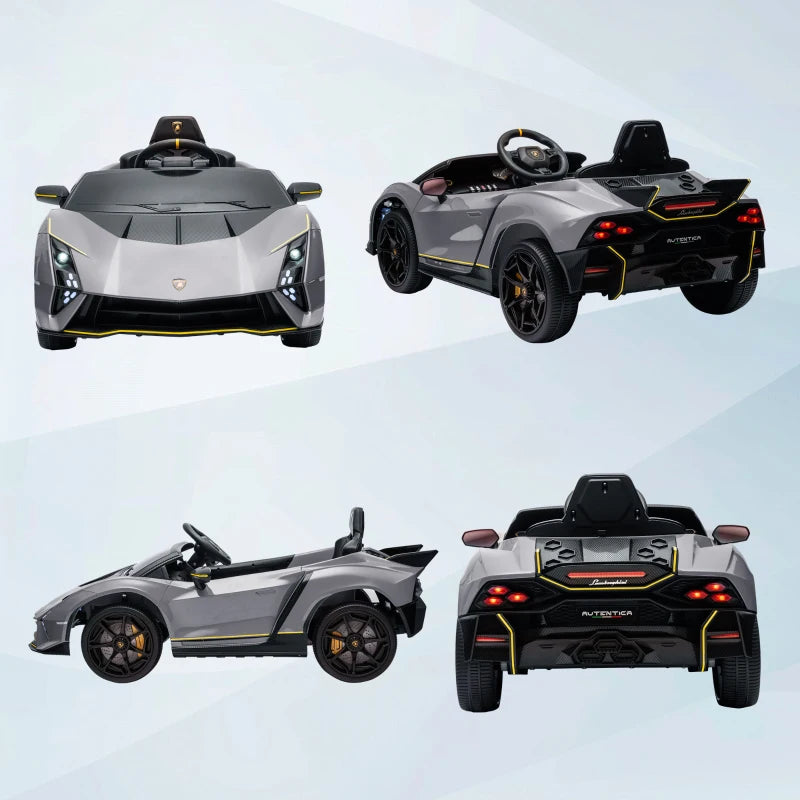 12V Lamborghini Autentica Licensed Kids Electric Car with Remote Control, 4 Suspension Wheels, Soft Start, Grey