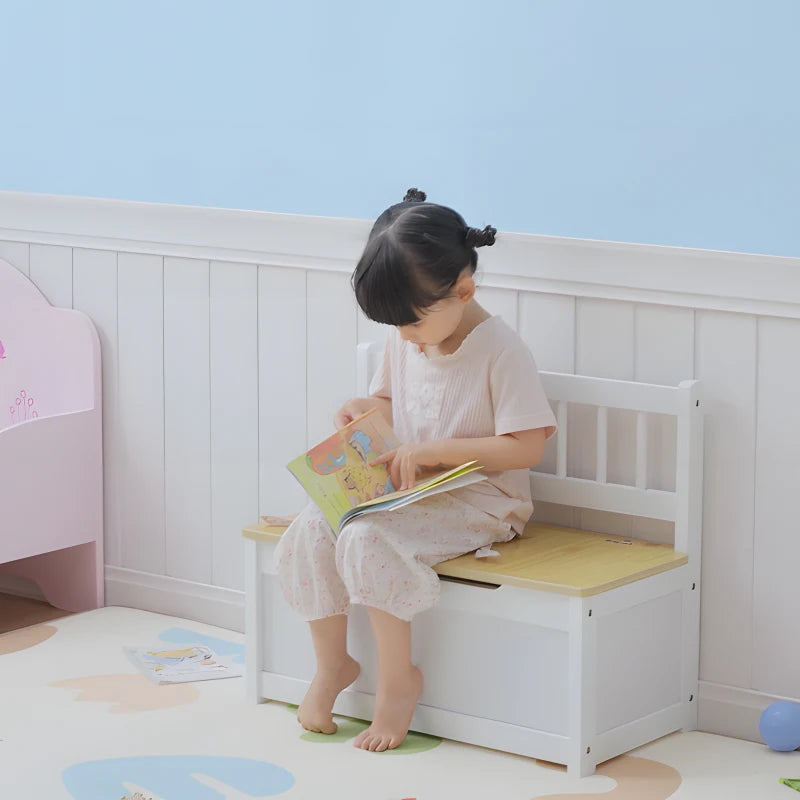 2 In 1 Wooden Toy Box, Seat Storage Bench, Storage Chest Cabinet Organiser, with Safety Pneumatic Rod