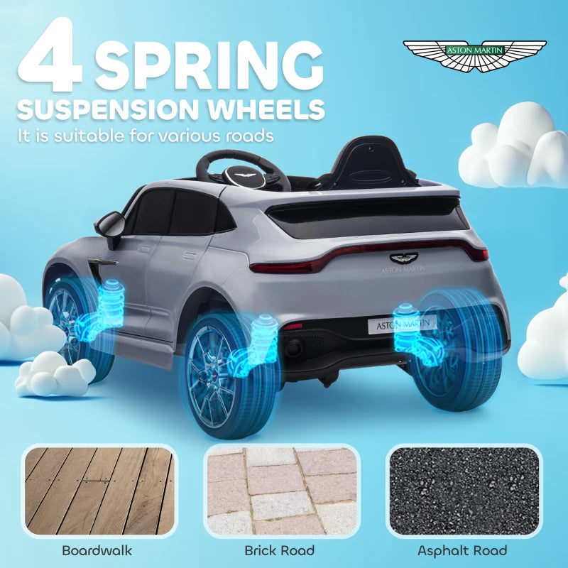 Aston Martin DBX Licensed Battery Powered Kids Electric Car, 12V Kids Ride on Car w/ Lights, Music Horn, Grey