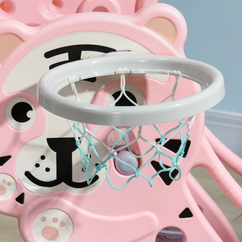 3 in 1 Baby Slide for Indoor Use with Climber, Basketball Hoop, Basketball, for Ages 18-36 Months - Pink