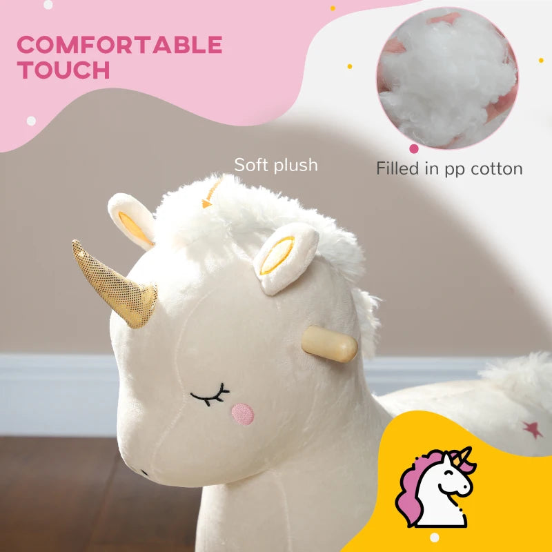 Rocking Horse with Unicorn Design, Sounds, for Ages 2-4 Years, White