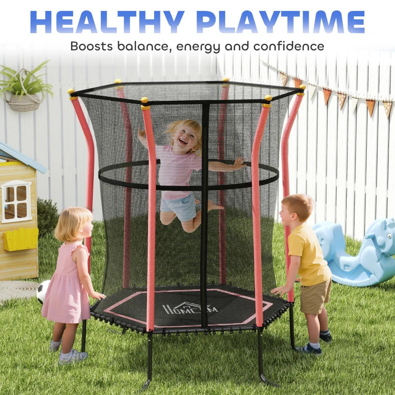 Kids Trampoline Mini Bouncer with Enclosure Safety Net For Ages 3-10 Years - Red