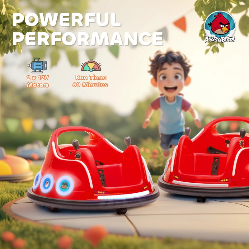 Angry Bird Licensed Waltzer Car, 12V Kids Bumper Car w/ Joysticks, Remote, Music LED Lights, Red