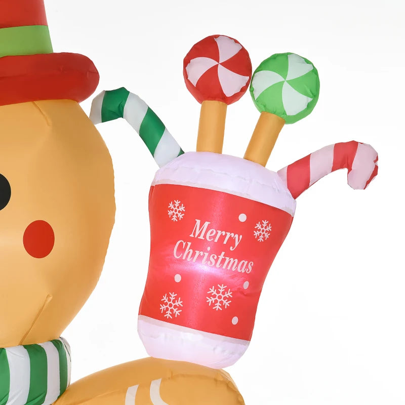 7.5ft Christmas Inflatable Gingerbread Man with Candy Cane and LED Lights, Blow-Up Outdoor LED Garden Display for Lawn, Party